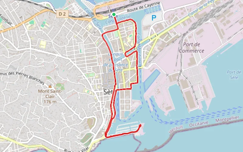 Tracé du parcours Promenade au bord des canaux de Sète