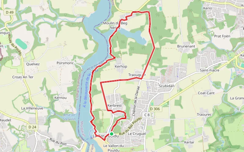 Tracé du parcours En remontant la Laïta depuis Guidel-Plages