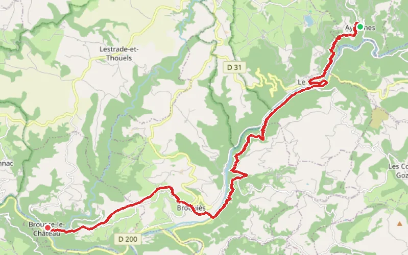 Tracé du parcours D'Ayssènes à Brousse-le-Château