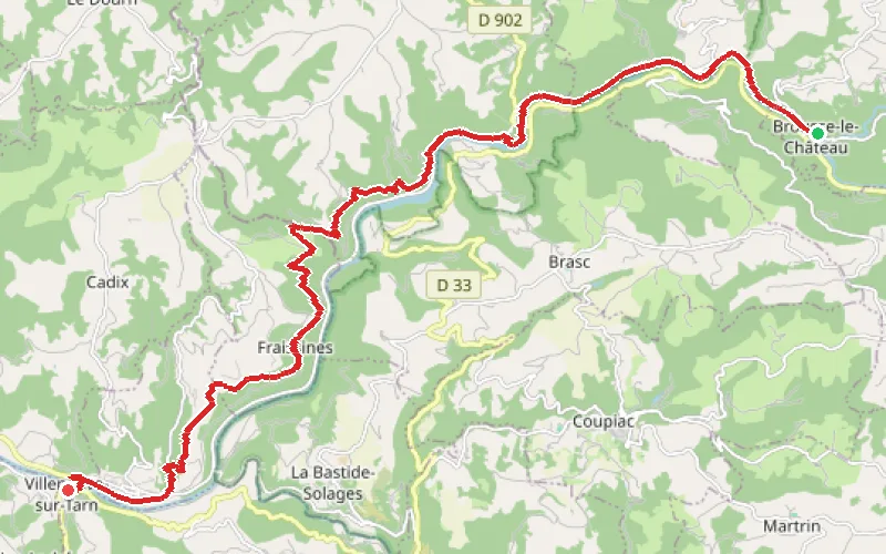 Tracé du parcours De Brousse-le-Château à Villeneuve-sur-Tarn