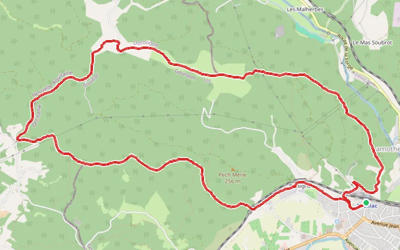 Tracé du parcours Circuit sur les hauteurs de Souillac et ses environs