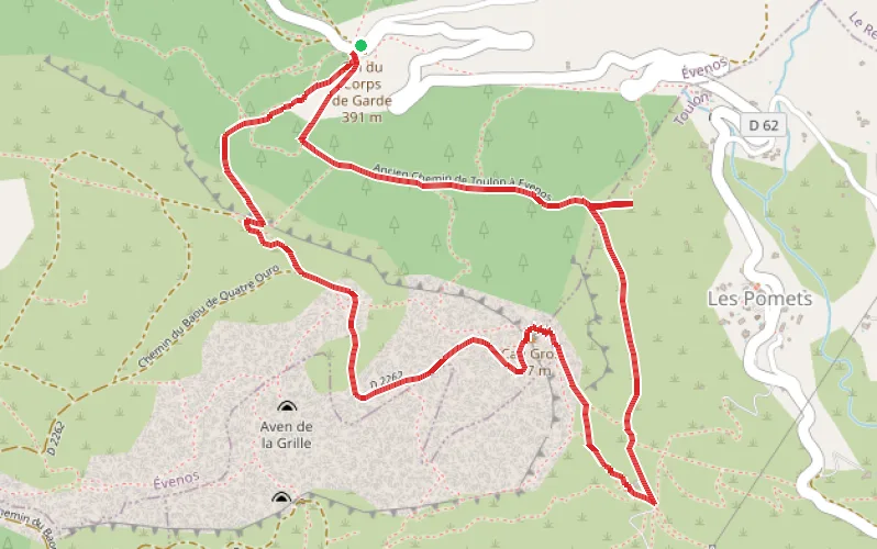 Tracé du parcours Le Bau de Quatre Auros par le Pas de la Cavale, au Broussan