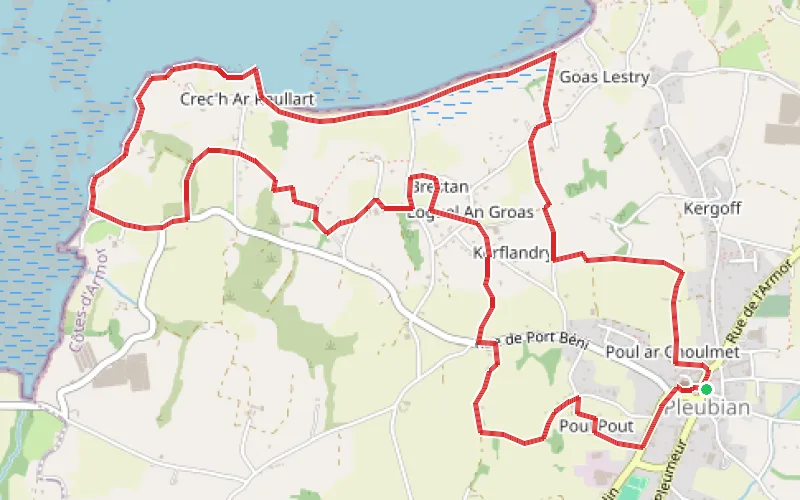 Tracé du parcours Port Béni en boucle depuis Pleubian