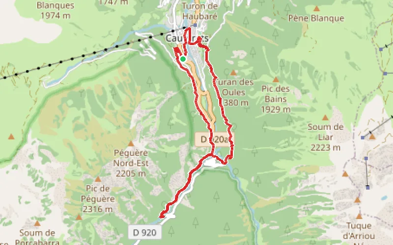 Tracé du parcours De Cauterets à la Cascade du Ceriset