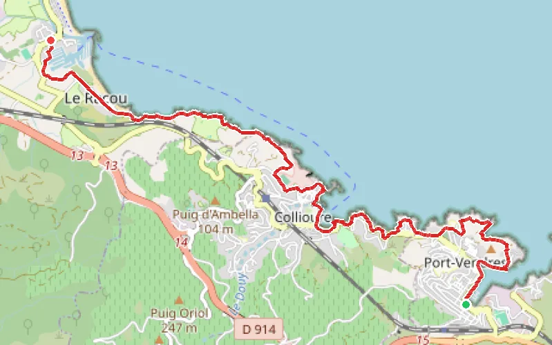 Tracé du parcours De Port-Vendres au Racou