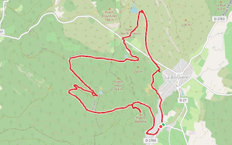 Tracé du parcours Saint-Martin - Valcrose - Puech Bartelié en boucle