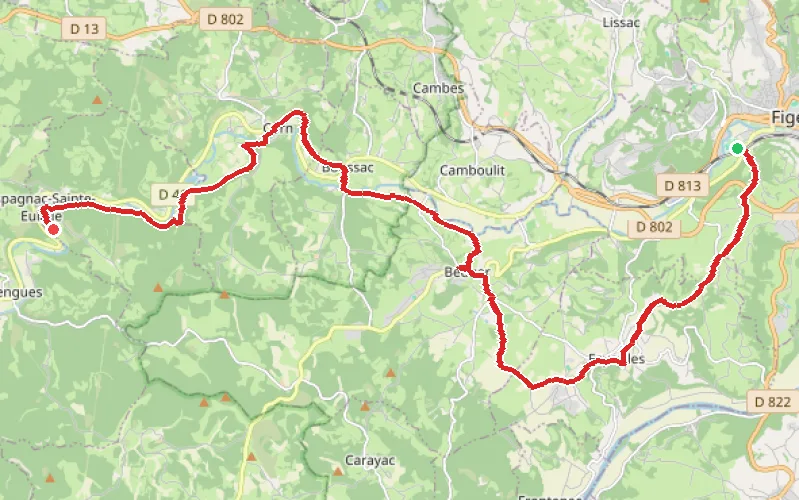 Tracé du parcours Figeac - Espagnac-Sainte-Eulalie