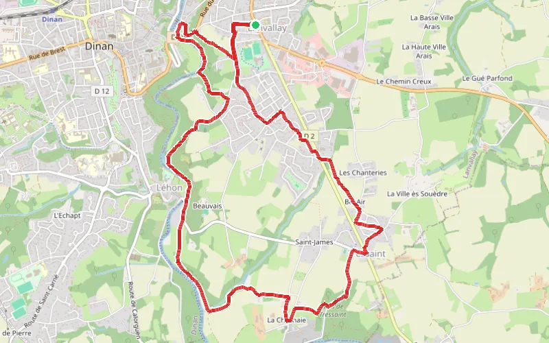 Tracé du parcours Tressaint par les bords de Rance