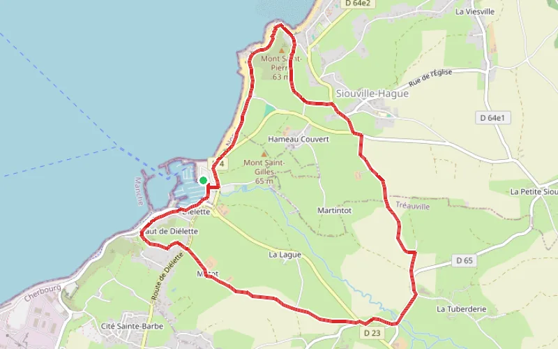 Tracé du parcours Entre campagne normande et mer à partir de Diélette