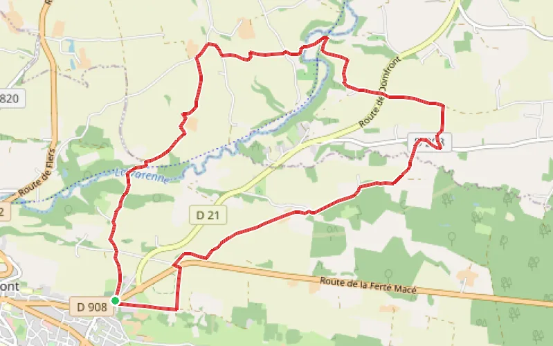 Tracé du parcours La Chapelle du Cerisier à Domfront en Poiraie