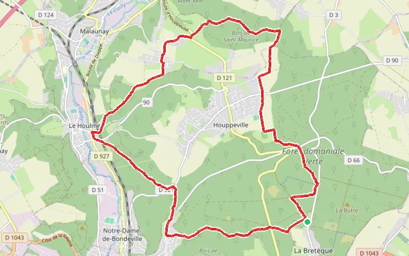 Tracé du parcours De Bois Guillaume au Houlme par la Forêt Domaniale Verte