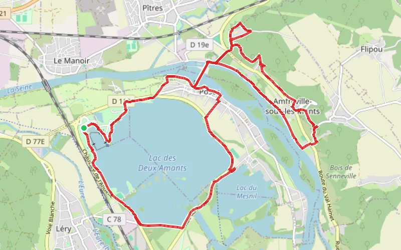 Tracé du parcours Lac des Deux Amants et coteaux