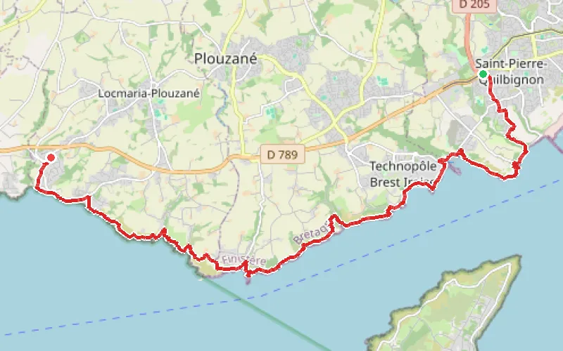 Tracé du parcours De Brest à Porsmilin