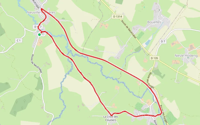 Tracé du parcours A la découverte de Neuville-Ferrières et Saint-Saire