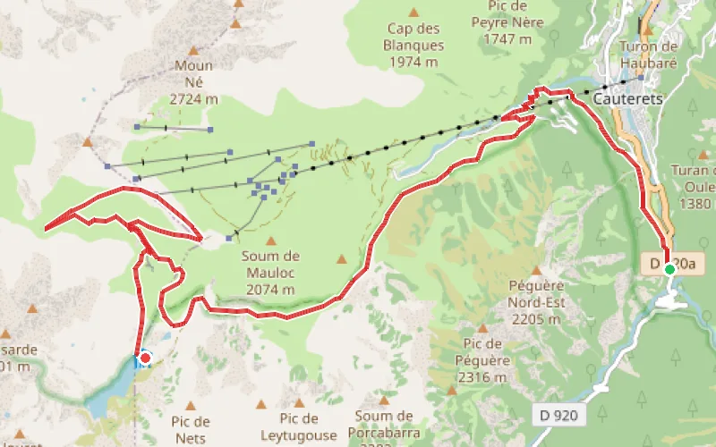 Tracé du parcours De Cauterets à Ilhéou