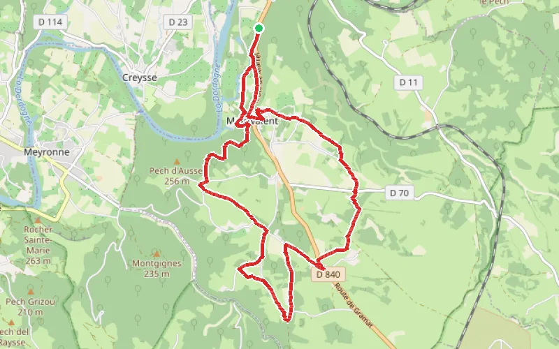 Tracé du parcours Entre causse et vallée en passant par Montvalent