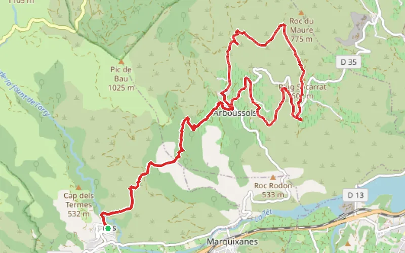 Tracé du parcours Arboussols et Marcèvol depuis Eus