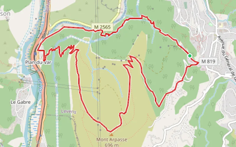 Tracé du parcours Boucle Levens - Plan du Var - Mont-Arpasse