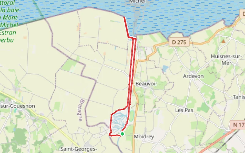 Tracé du parcours Le Couesnon canalisé au départ de Saint-Georges-de-Gréhaigne