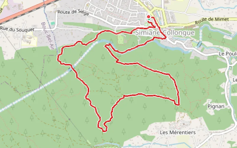 Tracé du parcours Le canyon, la colline, le Canal de Provence et village de Simiane-Collongue