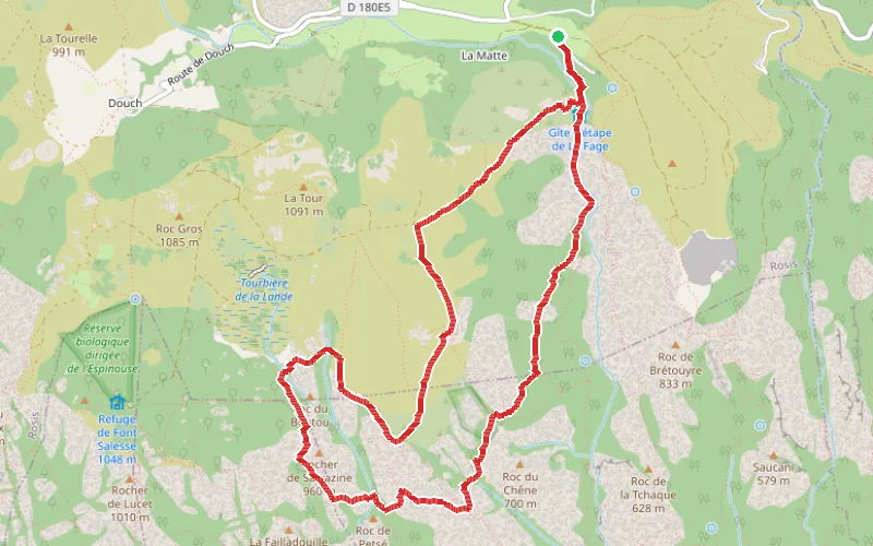 Tracé du parcours Le Caroux - face Est