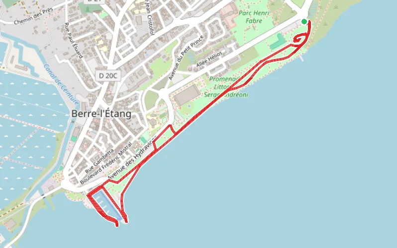 Tracé du parcours Au bord de l'Étang de Berre via le Port Albert Samson