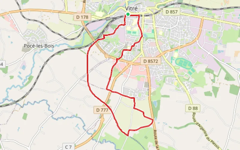 Tracé du parcours Circuit du rail d'antan entre Argentré-du-Plessis et Vitré