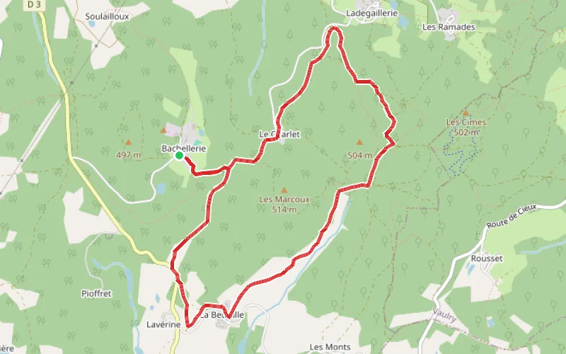 Tracé du parcours Monts de Blond - Boucle de Bachellerie