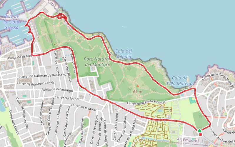 Tracé du parcours De la Plage de Montgó à Port de l'Escala en boucle