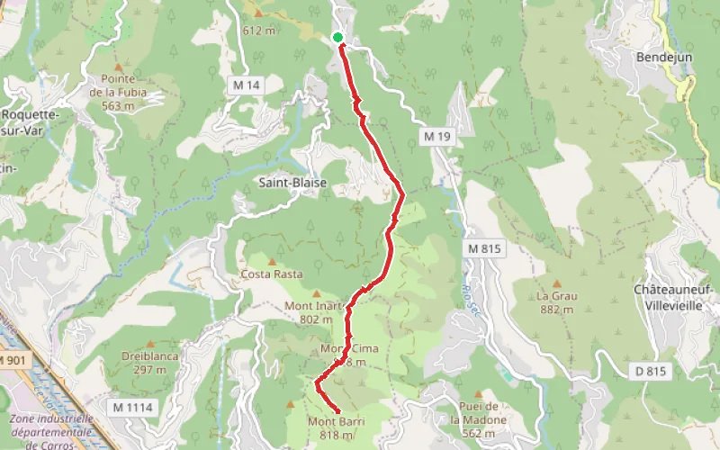 Tracé du parcours Mont Cima, Cime de l’Eurier et vieilles ruines d’Aspremont