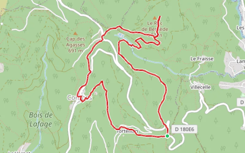 Tracé du parcours La Chapelle Saint-Vital et le Roc de Bessède depuis la Croix des Baussels