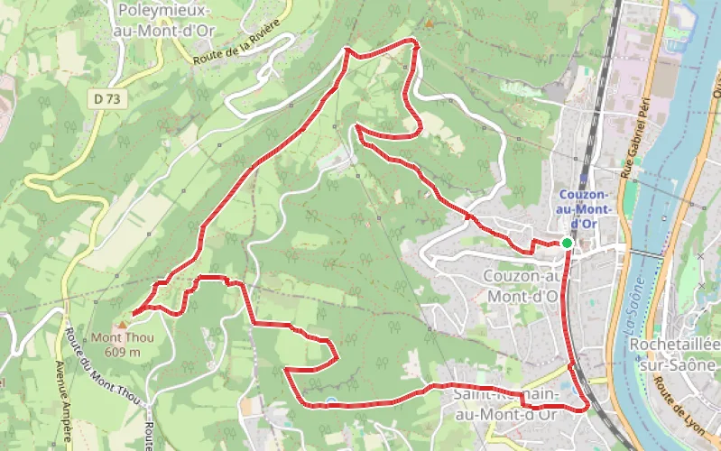 Tracé du parcours De Couzon-au-Mont-d'Or à St Romain-au-Mont-d'Or par le Mont Thoux