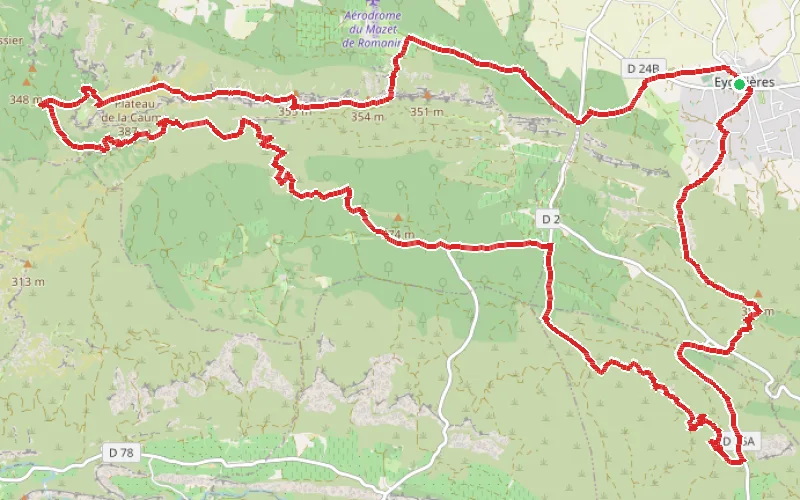 Tracé du parcours Grande boucle d'Eygalières avec vue sur les Alpilles