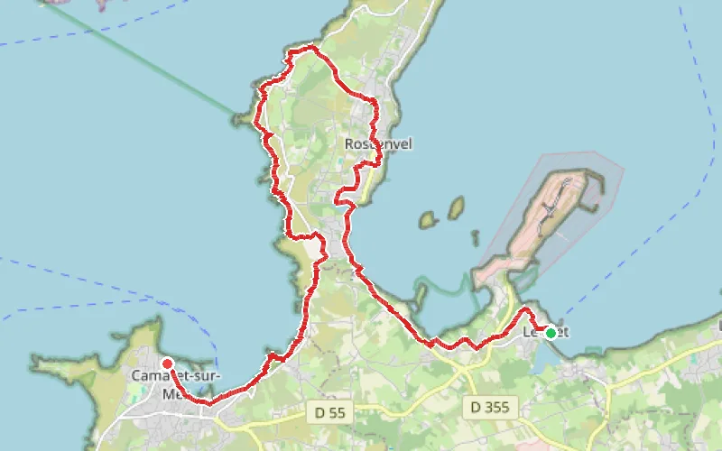 Tracé du parcours Du Fret à Camaret par les forts du goulet de Brest