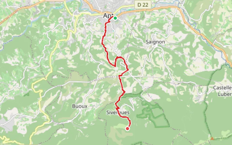 Tracé du parcours D'Apt à Sivergues par le Rocher des Druides