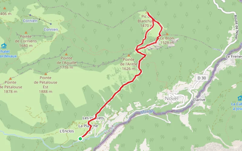 Tracé du parcours Pic de Blanchard par le Pas de l'Ours