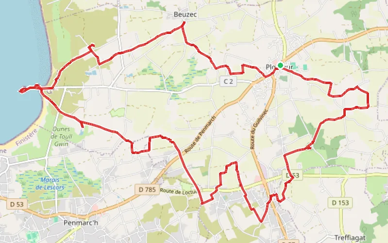 Tracé du parcours Patrimoine autour de Plomeur