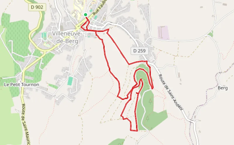 Tracé du parcours Villeneuve de Berg - La Forêt des sens
