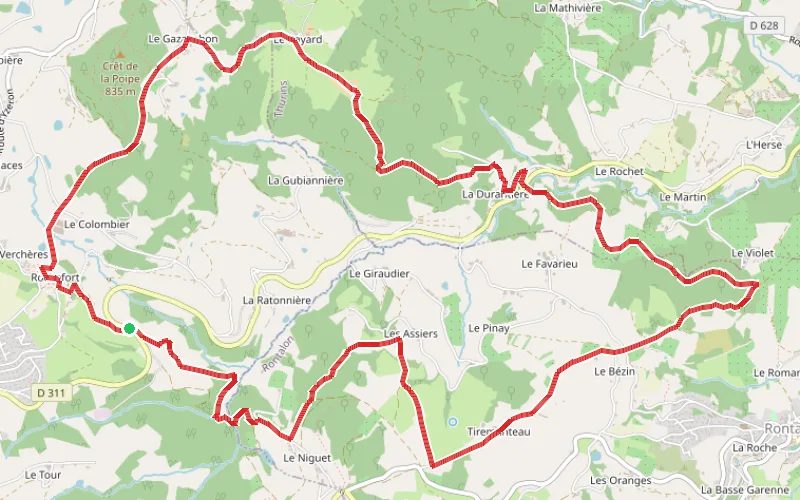 Tracé du parcours Boucle de Rochefort à Rontalon