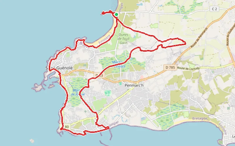 Tracé du parcours Entre mer et marais sur Plomeur