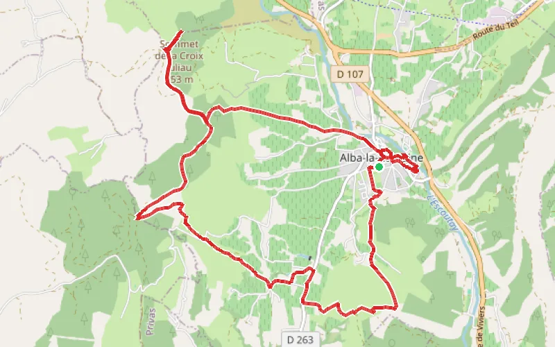 Tracé du parcours Sommet de la Croix Juliau et hameau de la Roche à Alba-la-Romaine