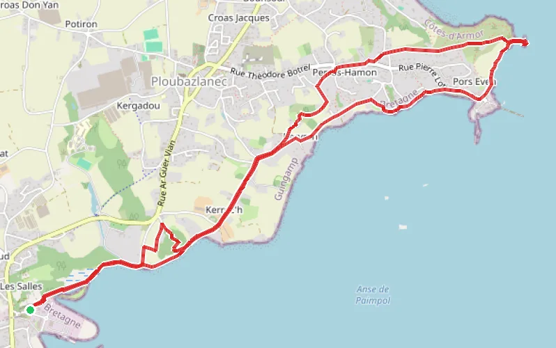 Tracé du parcours Boucle de Pors Even à Ploubazlanec