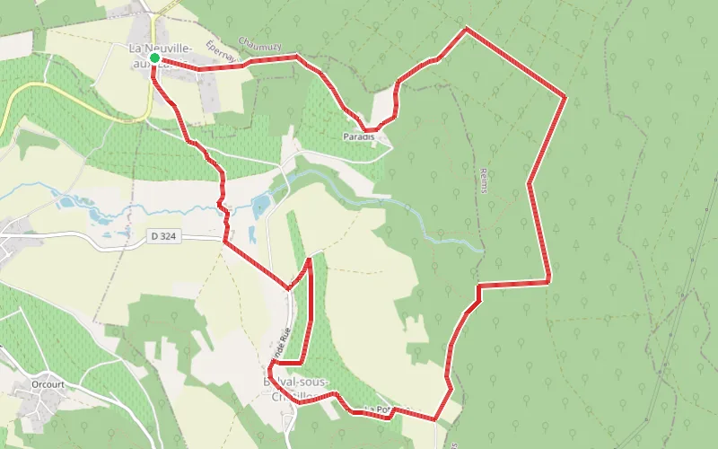 Tracé du parcours La Neuville-aux-Larris - La Poterne - Belval-sous-Châtillon