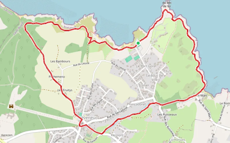Tracé du parcours Les quatre bois et la Pointe du Bec de Vir à Tréveneuc