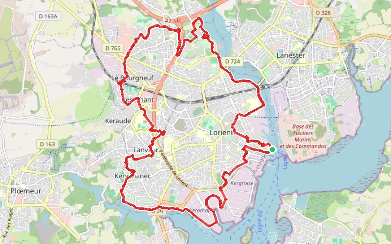 Tracé du parcours Tro an Oriant à Lorient