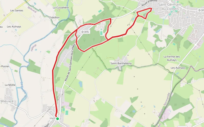 Tracé du parcours D'Héloup à Saint-Germain-du-Corbéis