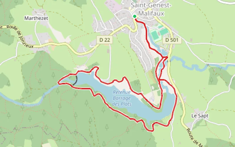Tracé du parcours Le tour du barrage du Sapt
