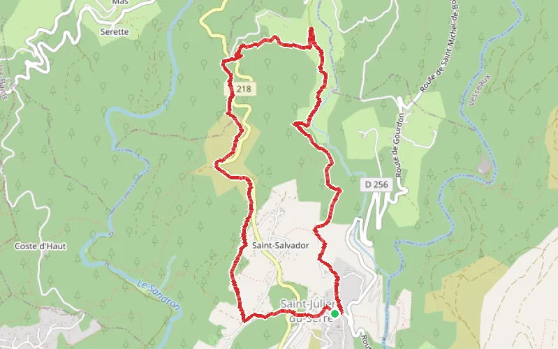 Tracé du parcours Entre Oize et Sandron, le Moulin des Prés depuis Saint-Julien-du-Serre