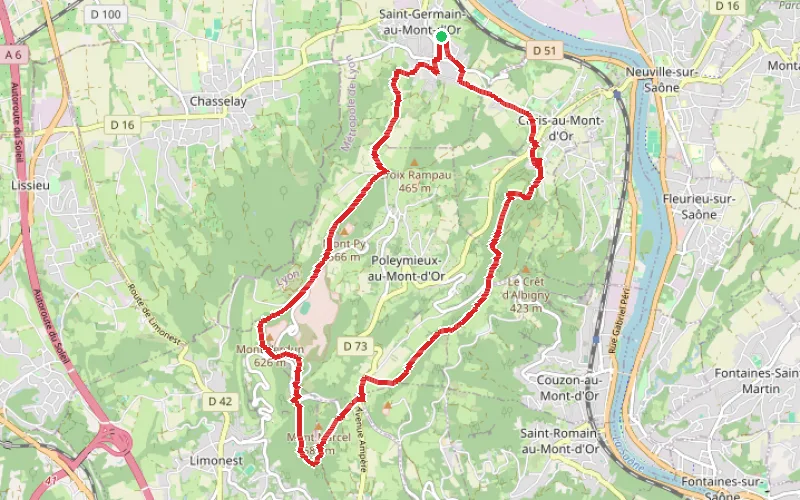 Tracé du parcours Boucle autour de Saint-Germain-au-Mont-d'Or
