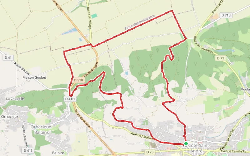 Tracé du parcours De La Côte-Saint-André à Saint-Corps